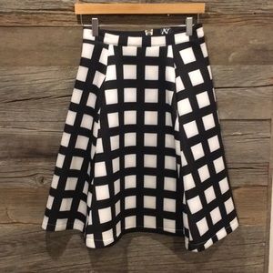Black and White checked neoprene midi skirt
